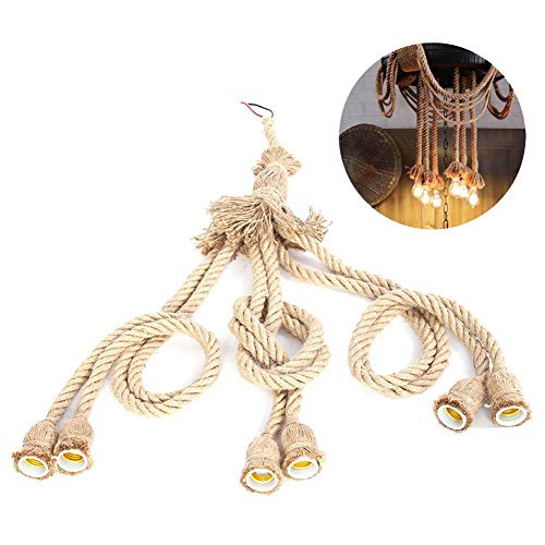 Riuty Lámpara de Cuerda de cáñamo Socket E27 1m 6 Cabezas Cable de Cuerda de cáñamo Soporte de Bulbo de Alambre eléctrico Cordón de Linterna Colgante para Bar Café Restaurante Decoración (3#)