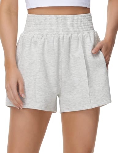 THE GYM PEOPLE Women's High Waist Sweat Shorts Summer Athletic Lounge Short with Zipper Pockets