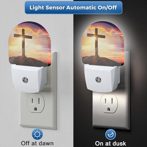Image of Cross Night Light, Night Lights Plug Into Wall Decor,At Sunset Dusk to Dawn Home Indoor Stairway Kitchen Corridor, Boys Girls Women Men Room Gifts
