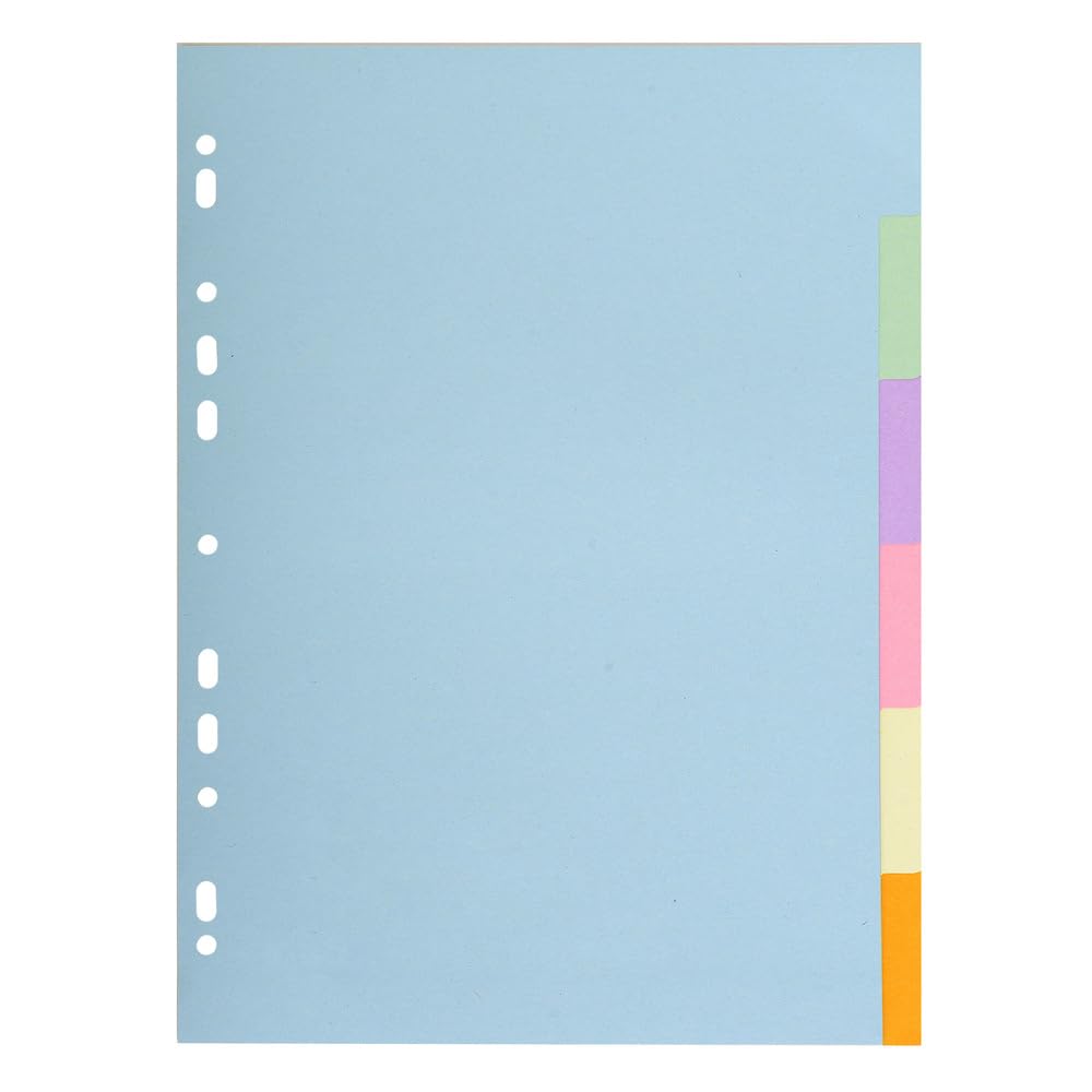 Exacompta - Ref 1606E - Cardboard of 50 Recycled Pastel Card Dividers 170 g/m2 with 6 Neutral Tabs - A4 Size - Size 22.5 x 29.7 cm - Forever