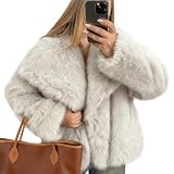 Picture of Flygo Women's Faux Fur Coat Fluffy Faux Fur Jacket Long Sleeve Lapel Furry Winter Jackets Shaggy Parka Short Coat(OffWhite-S)