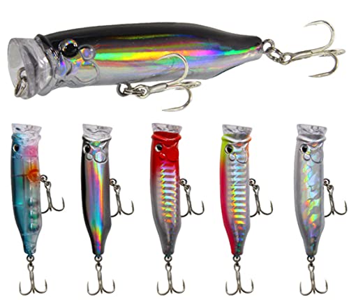 Kunstköder Angelköder Set 5 Stück 7cm 9.4g Swimbait Popper Angeln Köder Set Fischköder Set Crankbaits Oberflächenköder für Hecht Forelle...