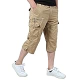 EKLENTSON Men's Capri Shorts Relaxed Fit Military Baggy Shorts 3/4 Cargo Shorts Dungarees Khaki,Khaki,38