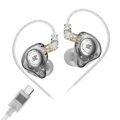 Image of KZ EDX Pro 2 in-Ear Monitor IEM Earphones with 10mm Dynamic Driver, Balanced Sound, Detachable Silver-Plated Cable with Type-C Plug, Metallic Faceplate, Comfortable Fit Wired IEM (Clear, Type-C,)