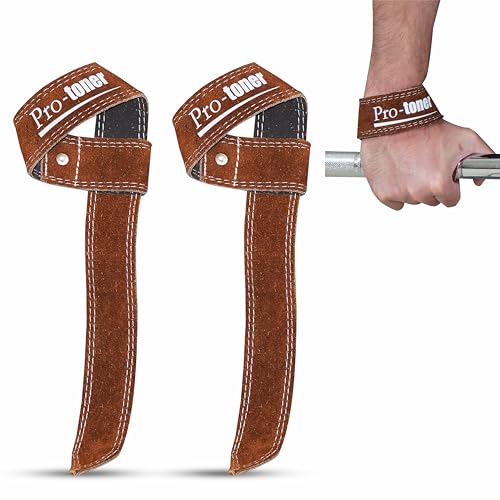 Protoner Premium Leather Lifting Wrist Straps, 1.5 inch Width, 48 cm Length, Brown (Brown)