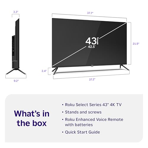 Image of Roku Smart TV - 43-Inch Select Series, 4K HDR TV - Roku TV with Roku Remote - Flat Screen LED Television with Wi-Fi for Streaming Live Local News, Sports, Family Entertainment