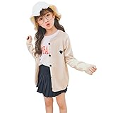 [YWW] キッズ カーディガン 女の子 長袖 セーター 子供服 シンプル ニット 無地 おしゃれ カジュアル 可愛い 通園 通学 3色 110-160cm (ベージュ, 140)