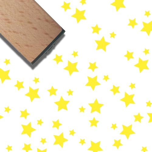 PRESSINART Mini Wooden Stamps Star Rubber Stamp 3/5 Inch Twinkle Pattern Square Small Reusable Wood Seal for DIY Craft Scrapbooking Journaling Albums Card Making Planner Envelope Photo Decorations