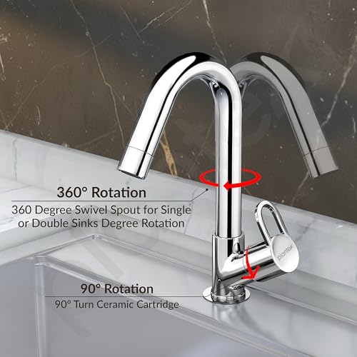 Image of Plantex Pure Brass Sink Tap for Kitchen Basin with Teflon Tape /Water Tap /360 Degree Rotating Tap for Kitchen Sink- (Flip, Chrome)