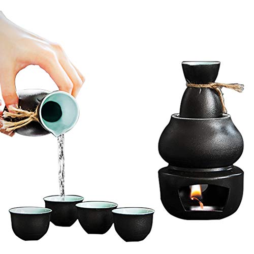Xinmengjia Sake Set con più Caldo-Tradizionale Ceramica Caldo Saki Set 6 Pezzi tra Cui Hip Flask Vino Bicchiere Caldo Pot-Texture caratteristico