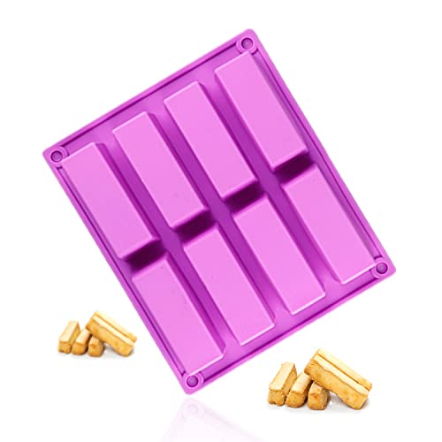 PFLYPF 1 moule rectangulaire en silicone avec 8 cavités, barre de céréales, outils de cuisson, convient pour la fabrication de gâteaux, chocolat, brownies, pain, ganache, savon. (violet)