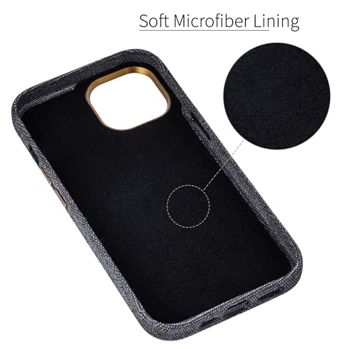 Image of Dockem Fabric Card Case for iPhone 15 with Built-in Metal Plate for Magnetic Mounting, Stitched-on Genuine Leather Wallet with 2 Credit Card /ID Slots: M2F 15 [Grey w /Light Brown]