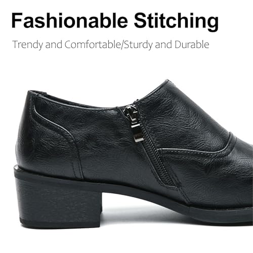 Men's Leather Low Heel Slip On Loafers with Side Zipper Comfort Non-Slip Block Heel Casual Penny Shoes Business Work Office Dress Shoes4