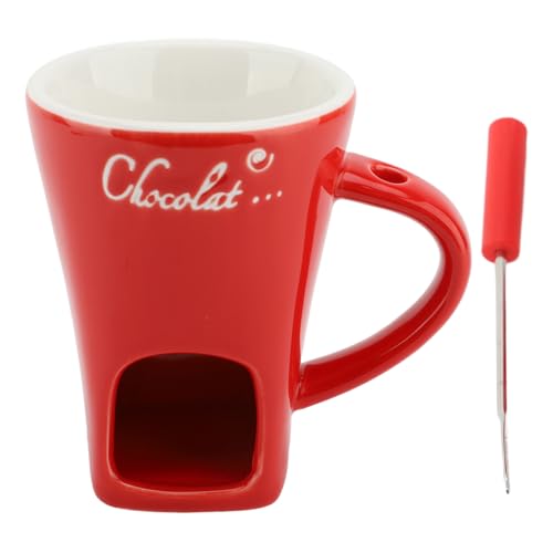 Chocolate Fondue Cup Without Tealights, Chocolate Melting Cup Set with Fork, Ceramic Mini Butter Warmer Pot for Date Night Birthday Wedding Gifts (Red)