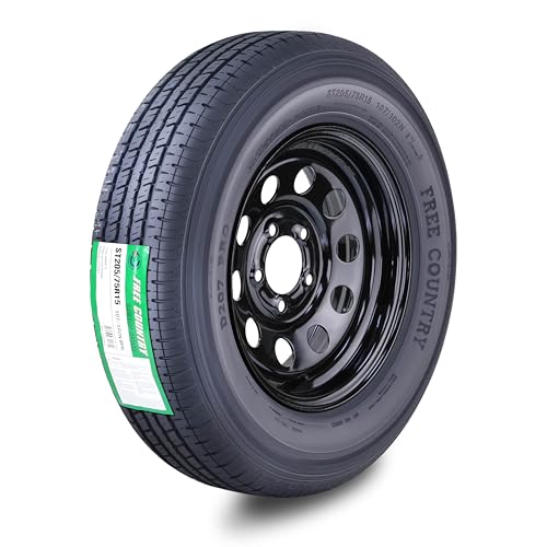 Image of Free Country Trailer Tire Wheel ST205 /75R15 8-Ply D 107N 5X5 inch Black Mod Rim