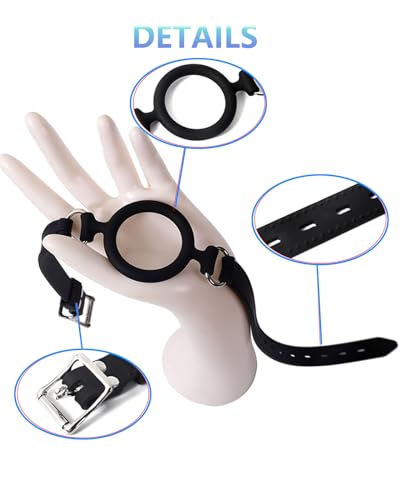 Image of Leather Restraints Ball Mouth Plug Silicone Bondage Ball Gag Open Mouth Gag O-Ring Gag Restraints, Adjustable Strap Bondage Harness Restraints for Adult Bondage Restraints Sex Play (Black)(B1)