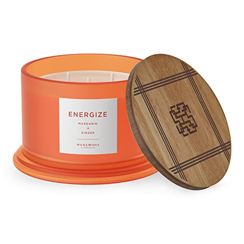 Premium Scented 3-Wick Candle, Energize, Clementine & Spice, Homeworx By Slatkin & Co - 14 Oz - Long-Lasting Jar Candle, 30-40 Hours Burn Time - Mandarin, Ginger, Elemi, & Peppermint #TOP16