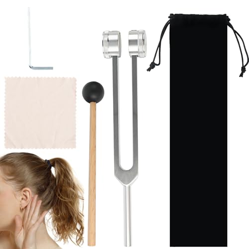 128Hz Aluminium Alloy Tuning Fork, Medical Tuning Fork Therapy, Silver Body Tuning Fork, Tuning Fork Neurology with Silicone Hammer Repair Tool, Cleaning Cloth and Black Bag