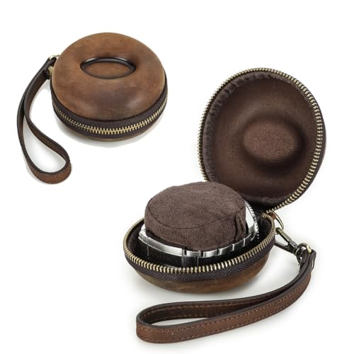 Image of CONTACT'S FAMILY Genuine Leather Watch Travel Case for Men Women Single Watch Box with Strap Travel Portable Watches Storage Organizer up to 54mm
