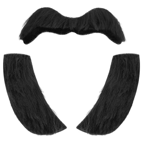 EMORBALS Fake Mustache Fake Sideburns Self-Adhesive Brown Beard Costume for Teens and Adults(Black)