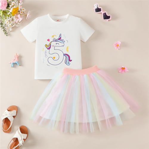 Image of 5th Birthday Outfit Girl,5 Year Old Fifth Five Shirt Skirt Outfit for Toddler Girls