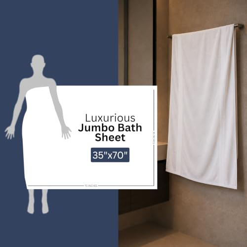 Image of Bulk 8-Pack Commercial Jumbo Bath Sheets, 35 inch x 70 inch, 600 GSM, White | For Vacation Rentals & Luxury Suites - 100% Ring-Spun Cotton with Plush Comfort & High Absorbency