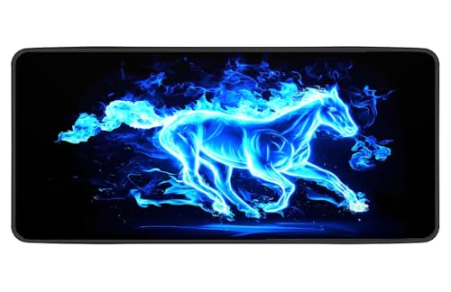 Image of Large Extended Long 700 x 300 mm Mouse Pad for Keyboard & Mouse | Water Resistant Anti Slip Surface Ideal for Office Home and Gaming Setup (Blue Horse -17)