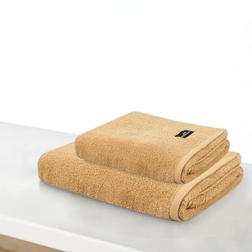 LUXTOGO Baumwoll Handtuch Set - Badetuch 70x140 cm & Handtuch 50x100 cm - Oeko-Tex, 100% Gekämmte Baumwolle, Schnell Trocknend, Weich, Saugfähig (2 Stück Beige)
