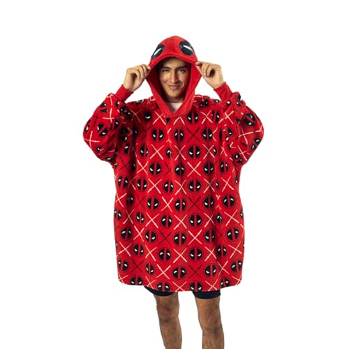 Deadpool Logo Diamond Pattern Red Hooded Wearable Oversize Blanket-OSFA
