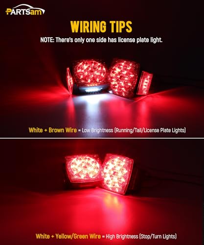Image of Partsam 12V Submersible Square Led Trailer Lights, Red White LED Stop Turn Tail License Side Marker Running Light Lamp for Trailers Under 80 inch Boat Trailer Truck, IP68, Red Clear Lens