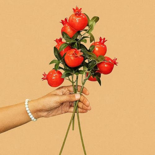 Image of SATYAM KRAFT 3 Pcs Pomegranate Plant Stick, Elevate Your Decor with Artificial Pomegranate Branches Lifelike Tree Plants for Vase Display in Home, Garden, Office, Living Room