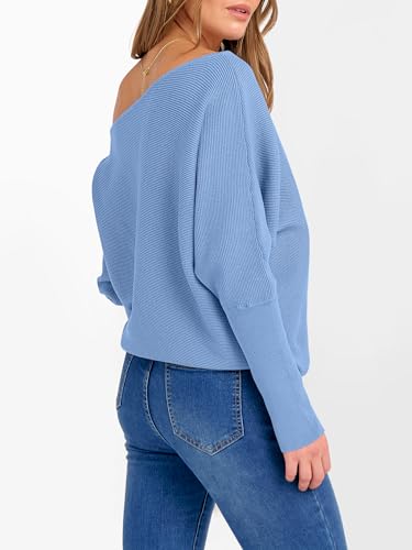 Image of ANRABESS Womens Off Shoulder Sweaters 2026 Fall Long Batwing Sleeve Loose Fit Knit Tops Casual Pullovers Jumpers