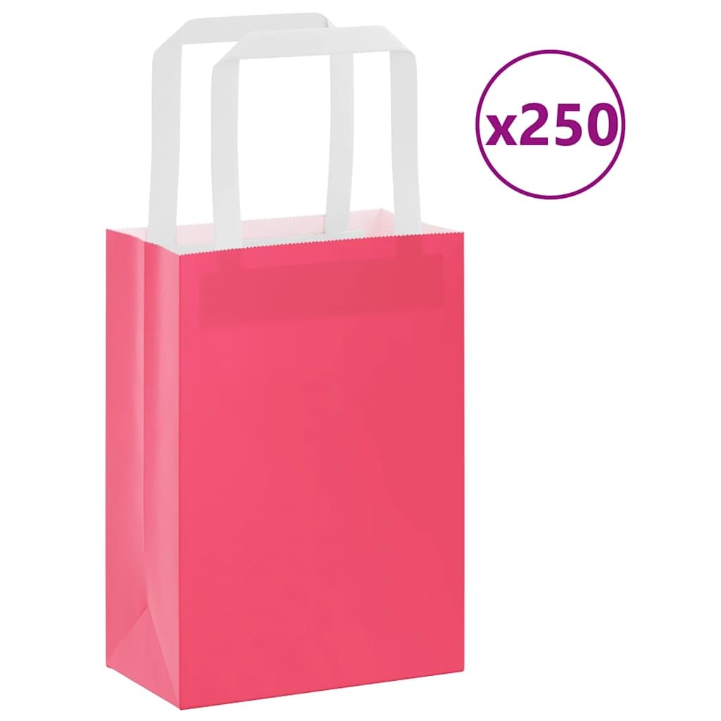 Bolsas de papel 250 piezas con asas rosa 15 x 8 x 21 cm
