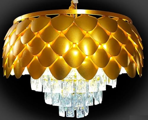 Image of 400 MM Crystal Big Size Jhumar Ceiling Light for Living Room /Hall /Bed Room etc. Chandelier Ceiling Lamp (Gold, Clear)