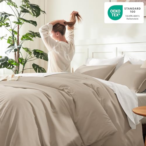 Image of Litanika Khaki Comforter Set Queen Size, 3 Pieces Solid Bedding Comforter Set, All Season Down Alternative Bed Set (90x90In Comforter & 2 Pillowcases)
