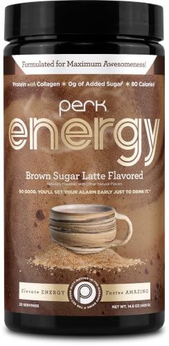 Image of Perk Energy Drink Mix (Brown Sugar Latte) 20 Servings, Gluten-Free | Caffeinated Healthy Coffee Alternative with Protein, 100mg of Caffeine, Soy-Free, Peanut-Free