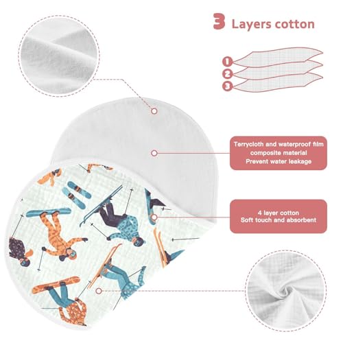 2 Pack Muslin Burp Cloths Skiing Winter Cotton Baby Burp Cloths Soft Burping Cloth Absorbent Spit Up Rags for Newborn Babies, Large 22" x 11"3