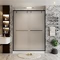 i-Homare 60 in. W x 76 in. H Frosted Double Sliding Shower Door, Semi-Frameless Bypass Shower Glass Door with 5/16" (8mm) SGCC Tempered Glass (Black,Frosted, 60" W x 76" H)