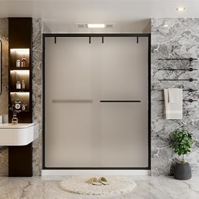 i-Homare 60 in. W x 76 in. H Frosted Double Sliding Shower Door, Semi-Frameless Bypass Shower Glass Door with 5/16" (8mm) SGCC Tempered Glass (Black,Frosted, 60" W x 76" H)