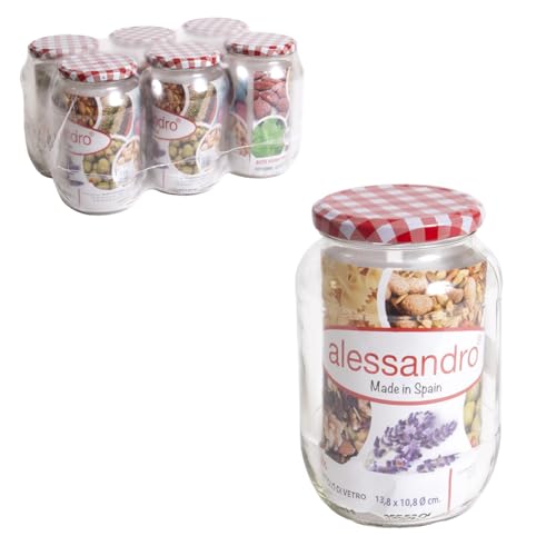 TWO TIGERS Tarro de Cristal Redondo Tapa Vichy. Pack 6 Unidades 900ml. Bote de Cristal, Cierre Giratorio para Conservas. Ideal para Legumbres, Pasta, Arroz (900ml (6 uds)