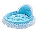 Pet Bed Small Coral Fleece Lace Heart-Shapes Princess Cat Dog (Sky Blue)