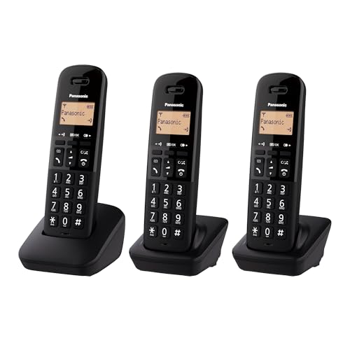 Panasonic KX-TGB613SPB Teléfono Fijo inalámbrico trío, Bloqueo de Llamadas, 18 Horas de conversación, 200 Horas en Espera, Agenda 50 contactos, Resistencia a caídas, Color Negro