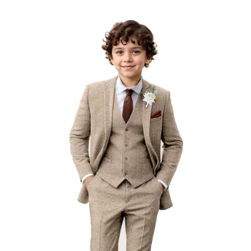 Boy Suit Tweed 3 Pieces Herringbone Slim Fit Formal Stylish Vest Tuxedo Pants Wedding Homecoming Dress wear Set