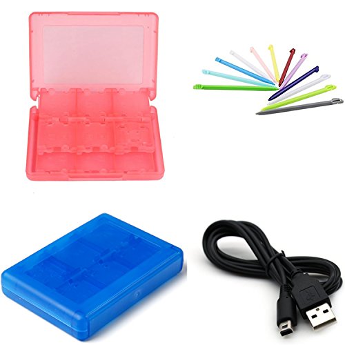 QKILL 4 in 1 Travel Kit! 2 packs of 28 in 1 Protective Plastic Video Games Card Storage Case +12 Peces of stylus pen For 3DS XL +usb charger cable for 3DS 3ds x 3DS XL Accessory kitl