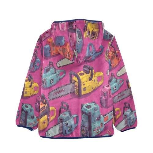 Colorful Chainsaws on Pink Background Toddler Fleece Jacket Girl Boys Hooded Fleece Jacket Coat2