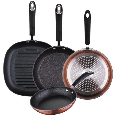 San Ignacio SIP-Ø20/24/28 + Grill Set de Sartenes, Mango Revestido con Silicona Atérmica,...