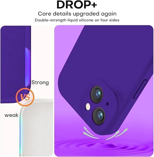 Image of Elzzi Compatible with iPhone 14 Case, Liquid Silicone Case, Full Body Protective Cover, Shockproof, Slim Phone Case, Anti-Scratch Soft Microfiber Lining, 6.1 inch (Voilet)