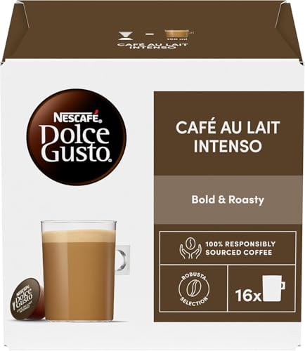 Image of Nescafe Dolce Gusto Cafe Au Lait Intenso Coffee Capsules, (16 x 10g) 160g Box - Bold & Roasty Coffee with Creamy Milk, Premium Coffee Pods Compatible with Dolce Gusto Machines, Smooth Cafe Style Beverage - (Imported-UK)