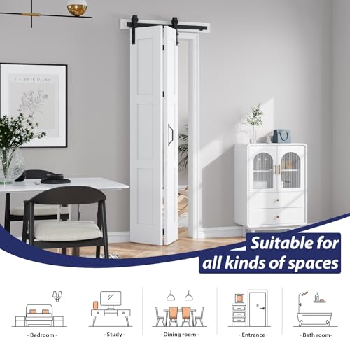 Image of FREDBECK 28X84(Double 14x84) Bifold Barn Doors White Sliding Interior Door