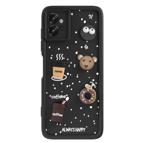 Image of Pikkme Back Cover for Motorola Moto G32 | 3D Bear Silicone Cute & Fun Coffee Cartoon | Full Body Protection Bumper Case (Black)